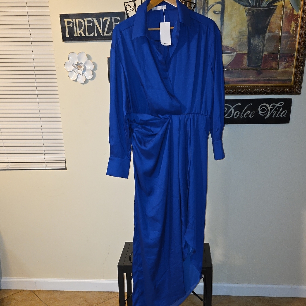 Mango Vibrant Blue Womens Dress Size 10 Long Sleeve